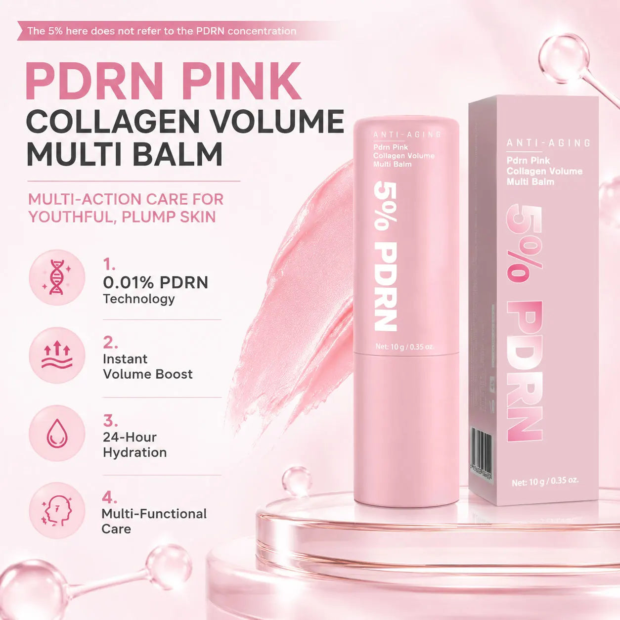 PDRN Pink Collagen Volume Multi Balm, All In One Volufiline, PDRN& NAD Stick ,Helping Look of Fine Lines, Firming Care,Lip Care Peaceful Pleasures Health and Wellness