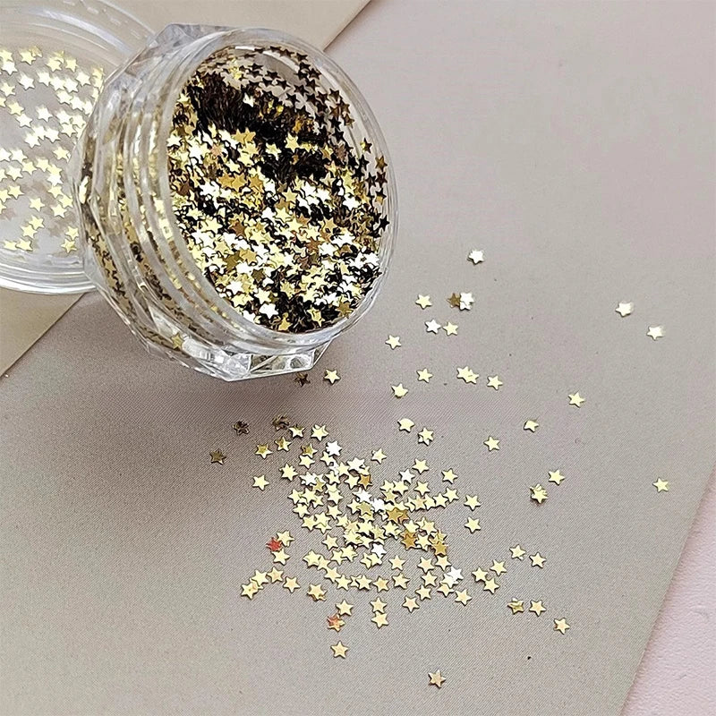 1mm Mini Sparkling Star Nail Glitter Sparkling Pentagram Nail Decoration Nail Salon Design Cute Accessories DIY Nail Art Design Peaceful Pleasures Health and Wellness Gold