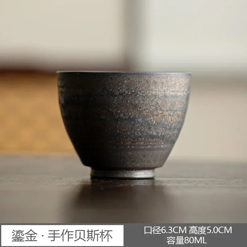 Master's Cup Japanese Retro Rough Pottery Kung Fu Tea Set Personal Ceramic Water Cup Peaceful Pleasures Health and Wellness Mug-80ML 51-100ml