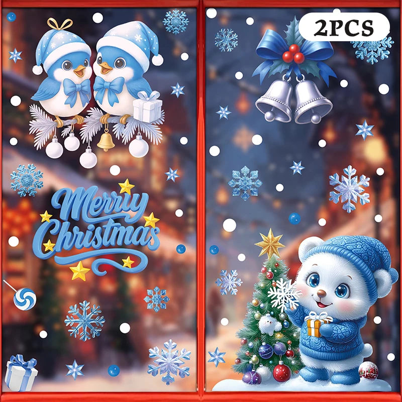 Blue Christmas Window Clings – Santa, Snowflakes & Reindeer Set