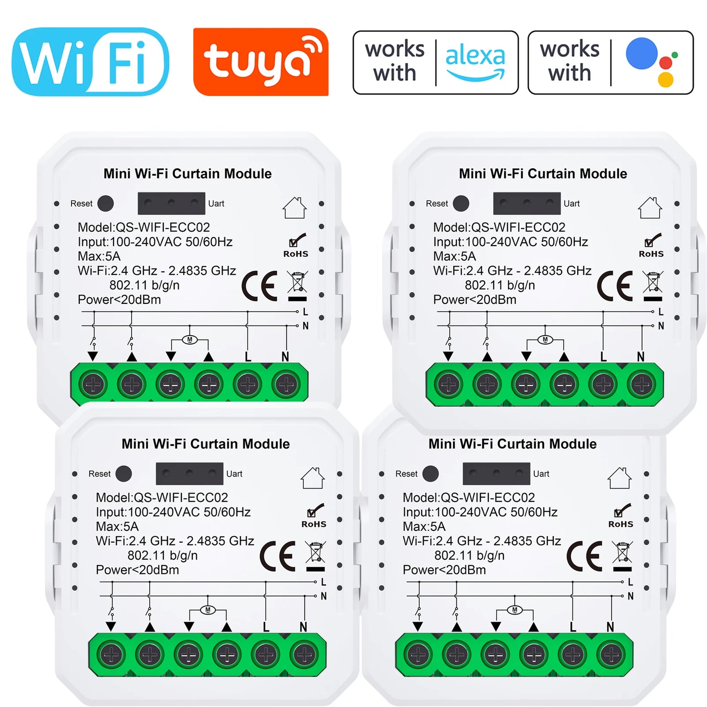 Tuya WiFi/ZIGBEE Smart Curtain Module Blinds Motor Home Intelligent Appliance Mobilephone APP Remotely Control Curtain Peaceful Pleasures Health and Wellness 4pcs WIFI