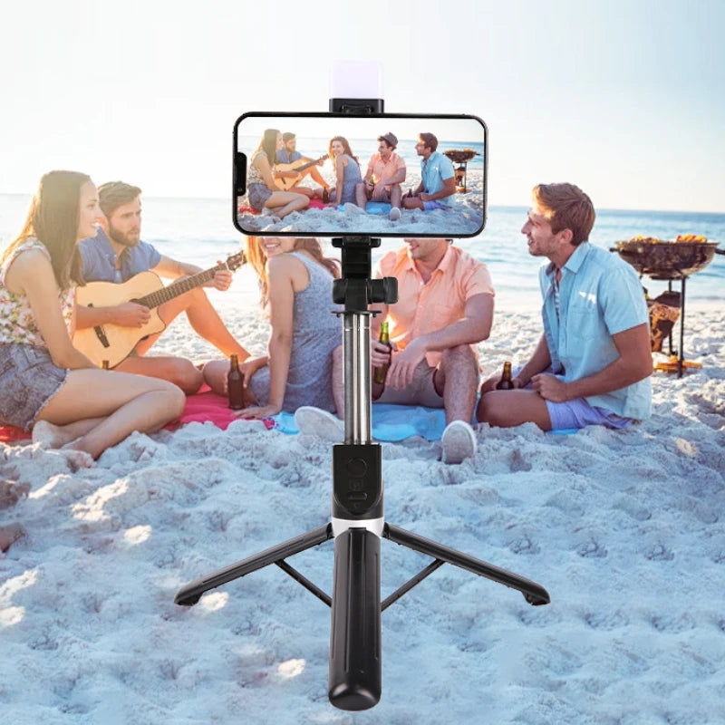 Portable Bluetooth Selfie Stick Tripod Holder with Remote Shutter Fill Light Extendable Wireless Remote Retractable Phone Stand Peaceful Pleasures Health and Wellness
