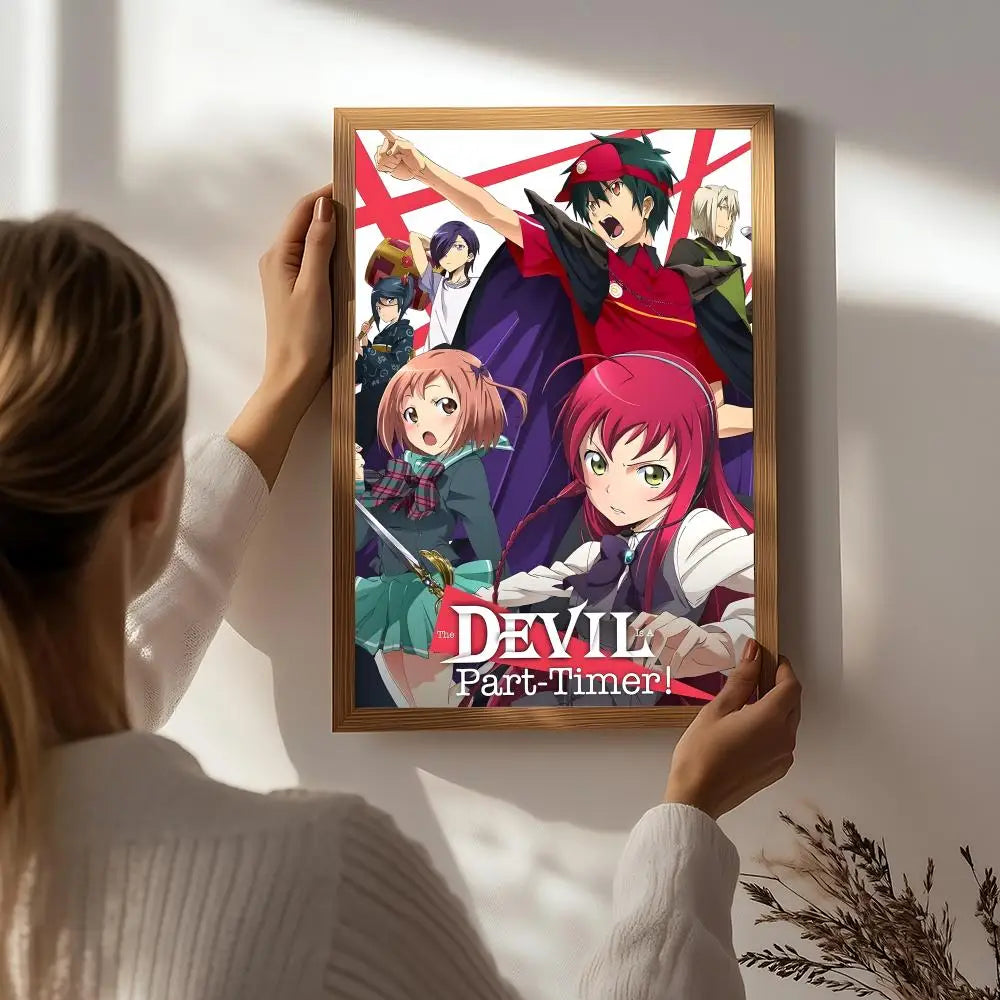 Anime T-The Devil Is a Part-Timer! Poster HD Self Adhesive Waterproof Wall Art Ideal for Home Office Dorm Bedroom Great Gift Peaceful Pleasures Health and Wellness White3 50X70cmNoframe
