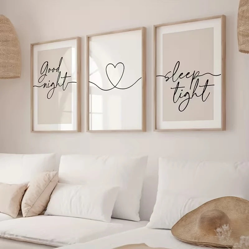 3pcs Modern "Good Night, Sleep Tight" Quotes Wall Art Print Canvas Painting Poster Picture For Living Room,Bedroom Home Decor Peaceful Pleasures Health and Wellness