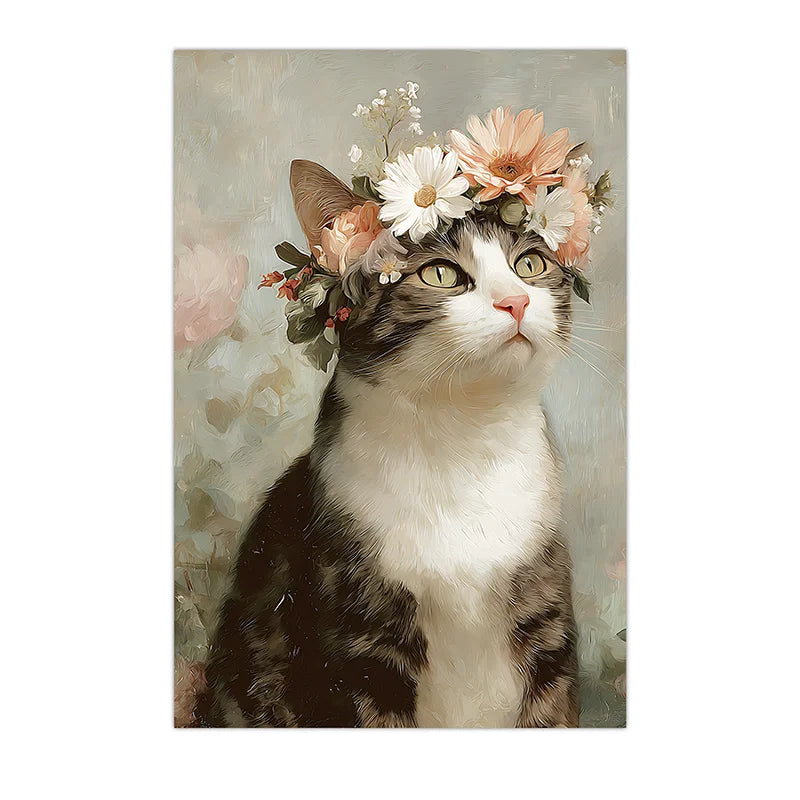 Vintage Animal Wall Art, Plant Floral Cat Canvas Painting, Botanical Poster Print for Bedroom Living Room Wall Decor Peaceful Pleasures Health and Wellness 03 21X30cm No Frame China Mainland