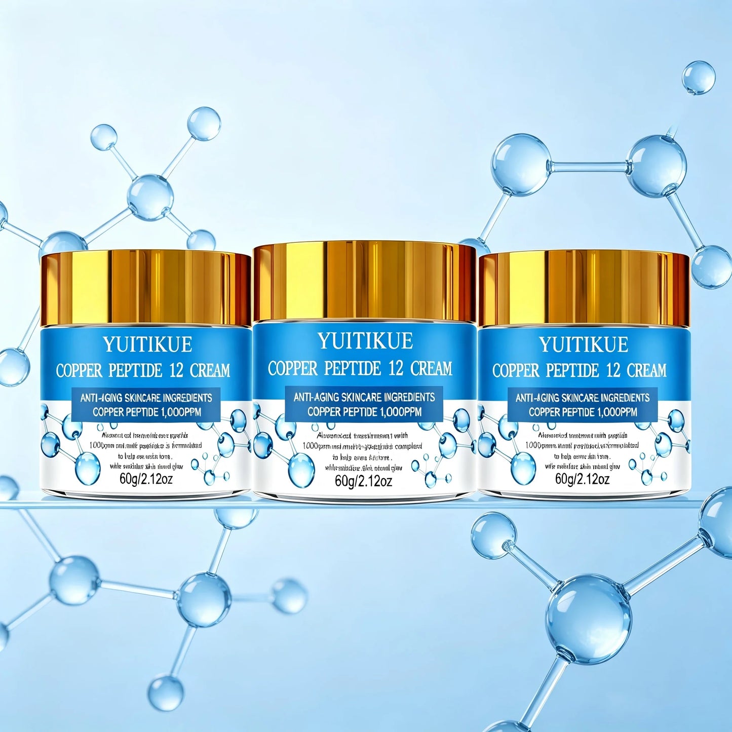 YUITIKUE Copper Peptide 12 Cream 60g 1000ppm Formula to Even Skin Tone & Revitalize Skin's Natural Glow Peaceful Pleasures Health and Wellness 3pc