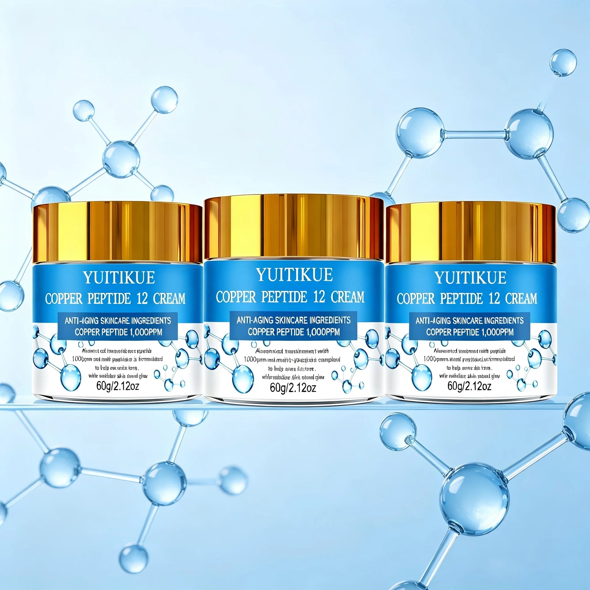 YUITIKUE Copper Peptide 12 Cream 60g 1000ppm Formula to Even Skin Tone & Revitalize Skin's Natural Glow Peaceful Pleasures Health and Wellness 3pc