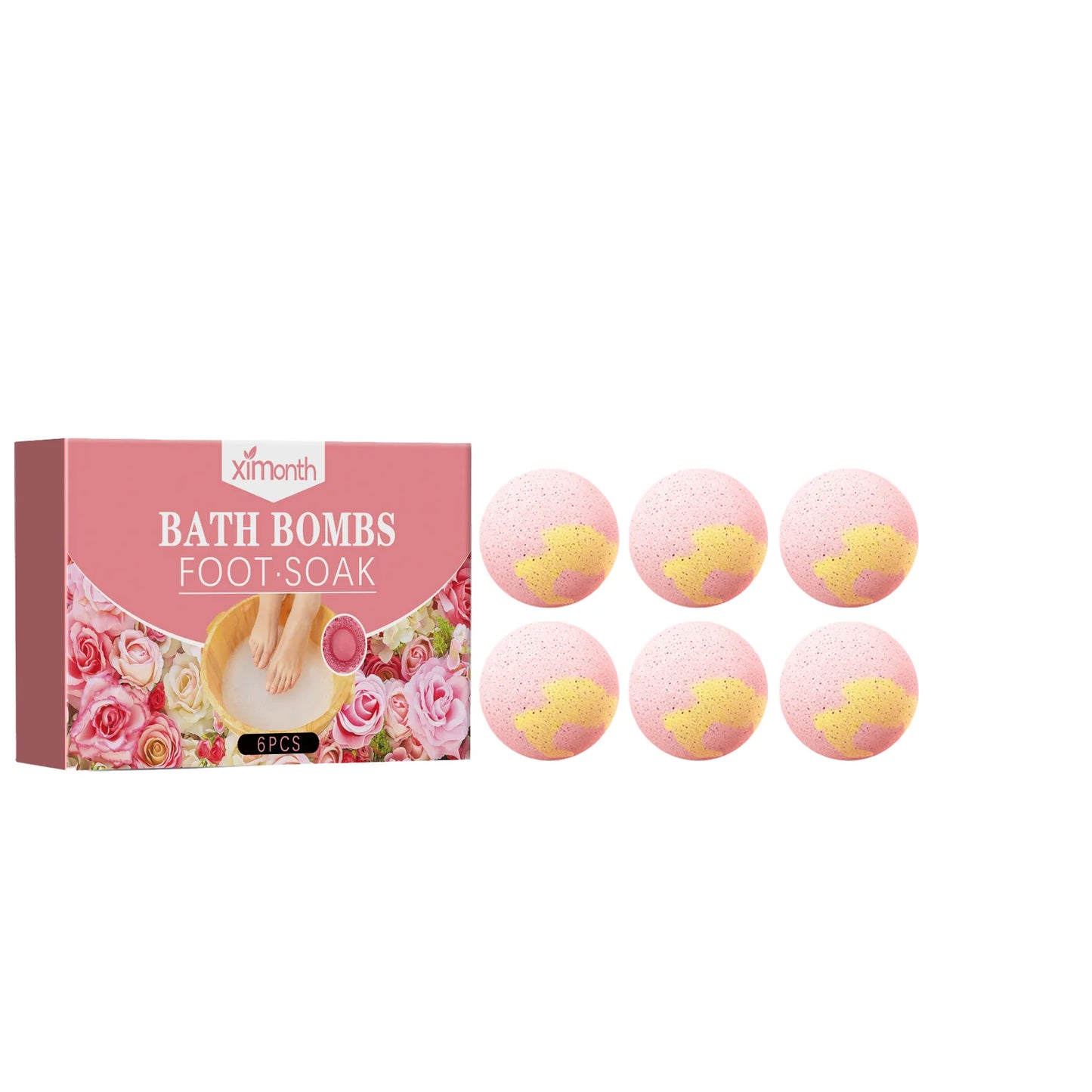 Rose Fizzing Foot Soak Bath Bombs – 6pc Exfoliating Spa Set