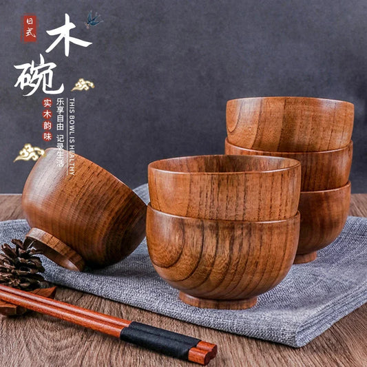 Japanese Style Acacia Wooden Bowl for Children's Dining Anti DropBowl Exclusive Wooden Bowl Retro Home Tableware Set Salad Bowl Peaceful Pleasures Health and Wellness