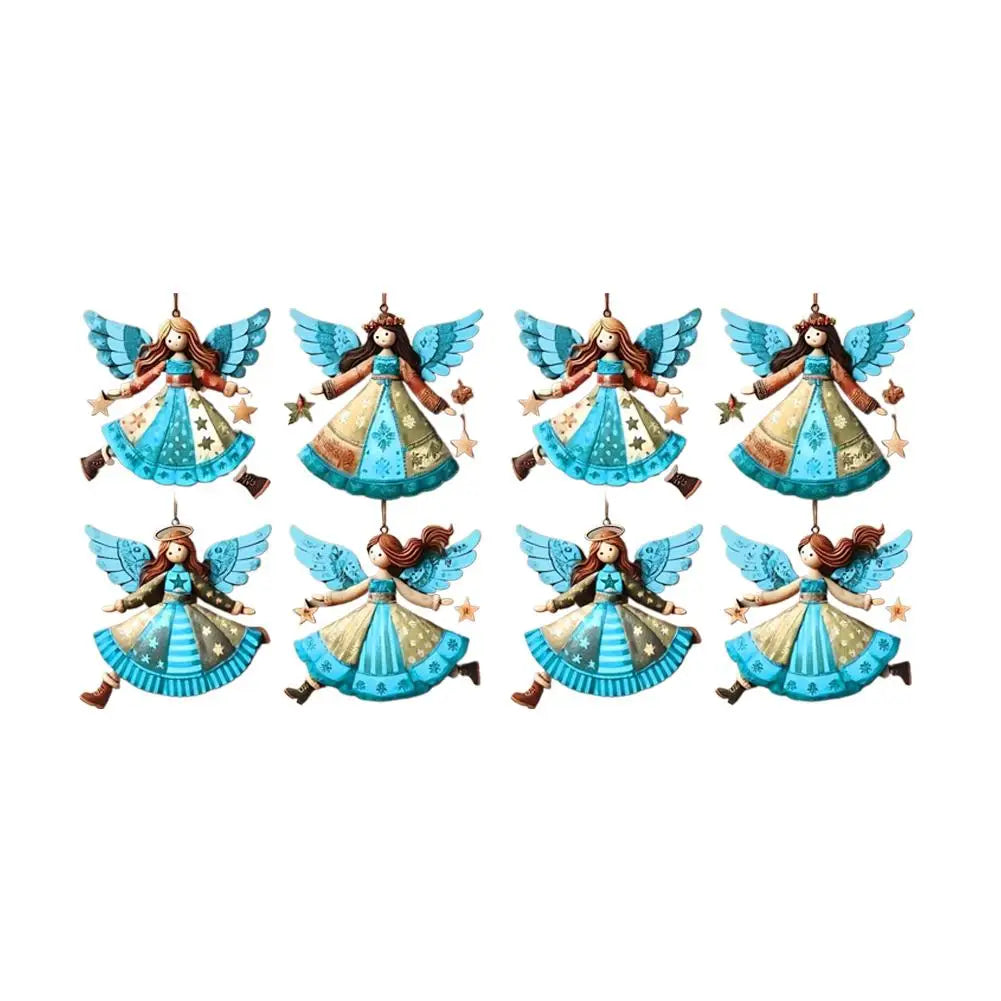 8PCS Christmas Wooden Flat Creative Retro Angel Doll Pendant Christmas Tree Pendant Supplies Colorful Versatile Decoration Peaceful Pleasures Health and Wellness