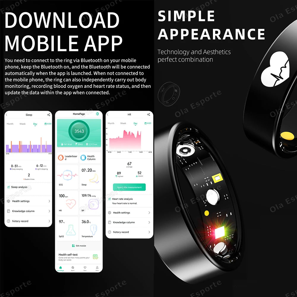 2025 New Smart Ring ECG Detection Blood Pressure,Heart Rate Ring,Body Temperature Monitor Waterproof GPS Tracking Men Women Ring Peaceful Pleasures Health and Wellness