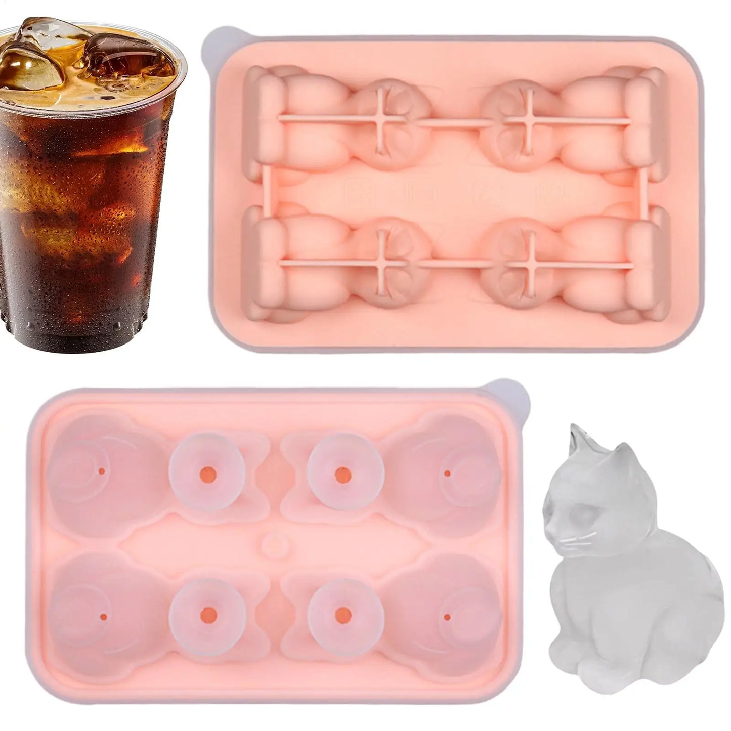 Cat-Shaped Silicone Ice Cube Tray Mold – 3D Animal Ice Maker