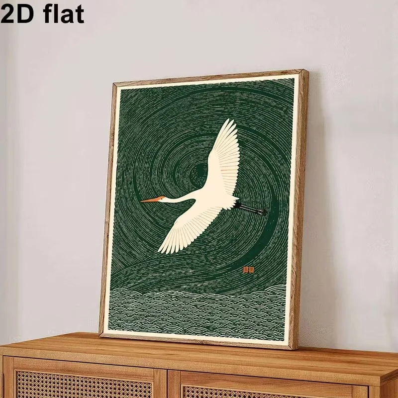 Great Egret Crane Canvas Wall Art Print | Bird Wave Poster
