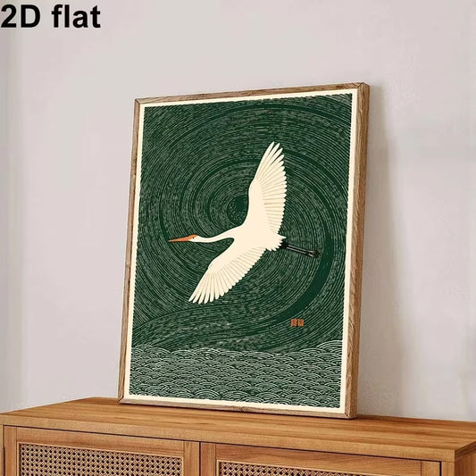 Great Egret Crane Canvas Wall Art Print | Bird Wave Poster Canvas Wall Art Peaceful Pleasures Health and Wellness G4270 30x40cm Unframed