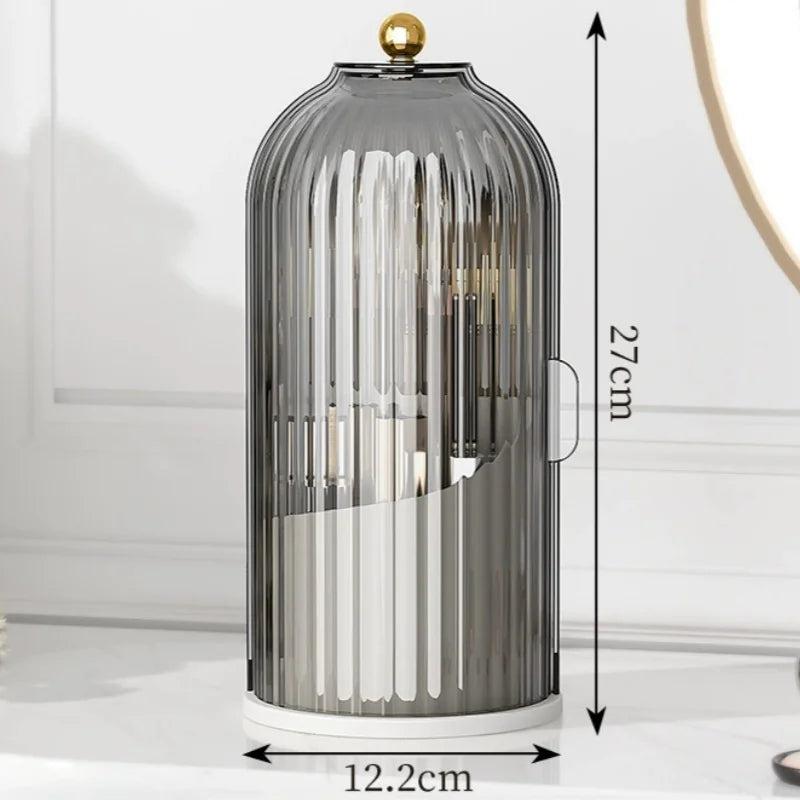 360° Rotating Makeup Brush Holder with Dustproof Lid | Organizer