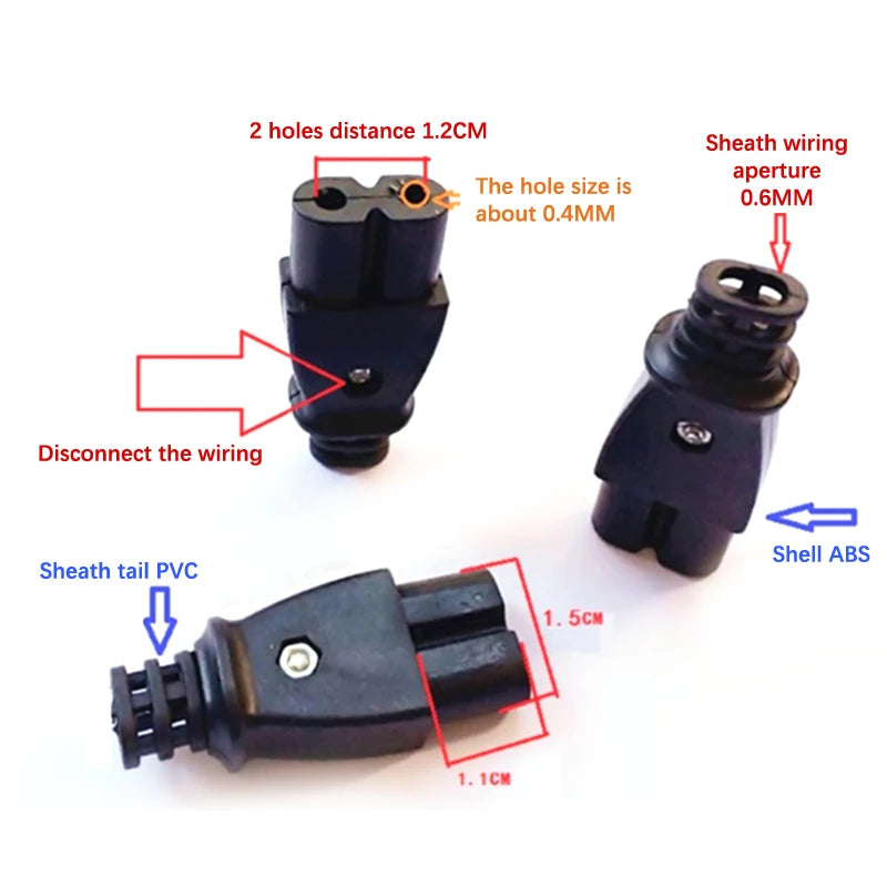C8 Male Socket C7 Female Plug Embedded AC Connector 250V 35×15mm