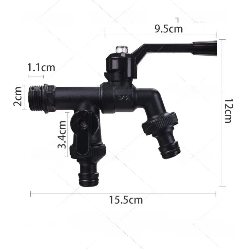 Black Anti-Freeze Outdoor Garden Faucet – Dual Outlet 1/2"