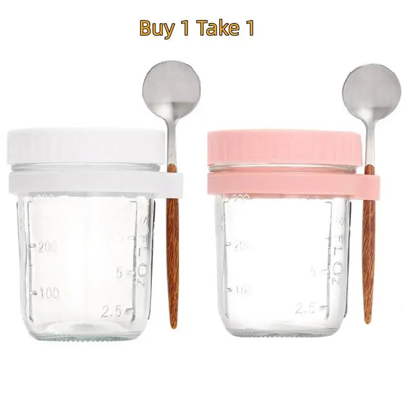 350ml Glass Overnight Oats Jar with Lid & Spoon | 1 or 2 Pack Glass Food Storage Jar Peaceful Pleasures Health and Wellness 2PCS white pink