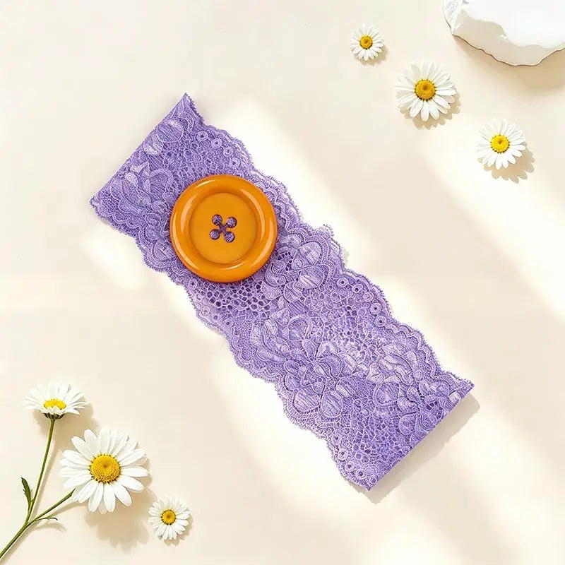 Y2K Lace Button Headband – Colorful Oversized Women's Style