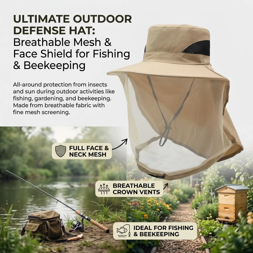 Anti-Mosquitoes Hat for Outdoor Activities with Full Face Protections and Breathable Mesh Peaceful Pleasures Health and Wellness