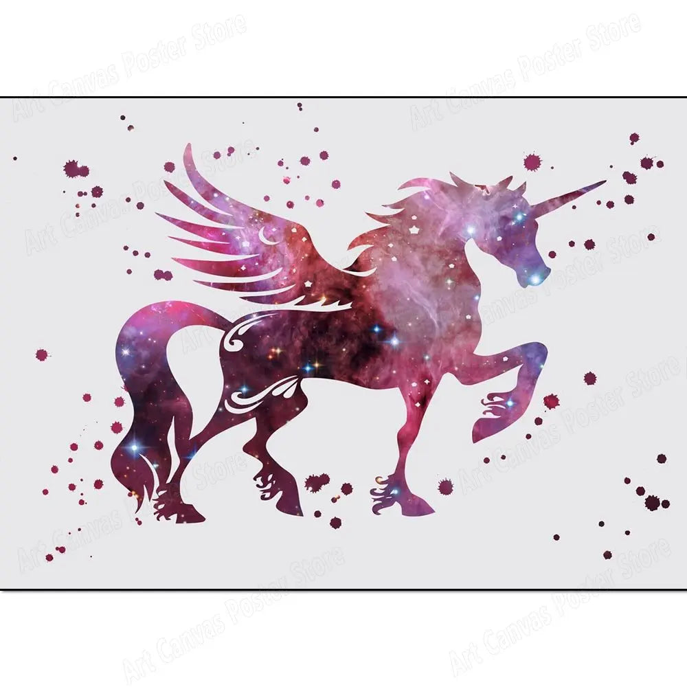 Abstract Animal Canvas Wall Art Print – Bird Elk Mermaid Butterfly