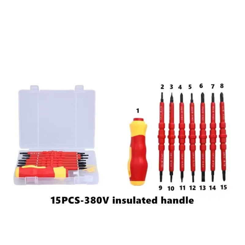 Electrician Repair Tools Kit 15pcs 1000V Changeable Insulated Screwdrivers Set with Magnetic Slotted Phillips Pozidriv Torx Bits Peaceful Pleasures Health and Wellness 15PCS