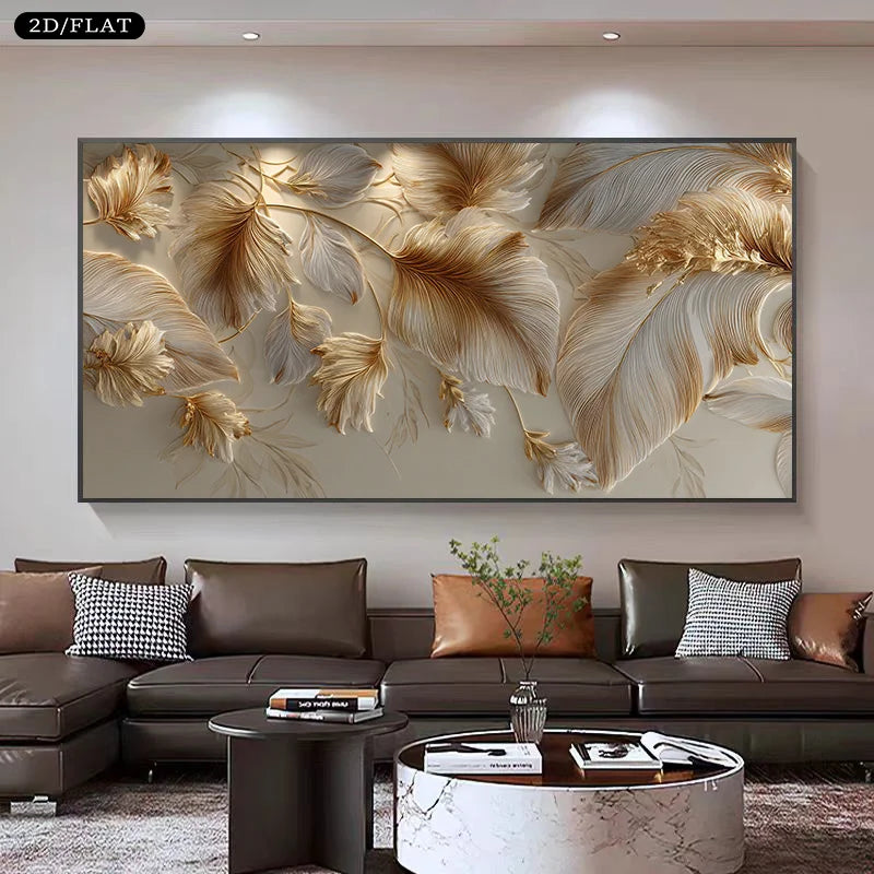 Golden Feathers Canvas Print | Abstract Modern Wall Art Decor Canvas Wall Art Peaceful Pleasures Health and Wellness