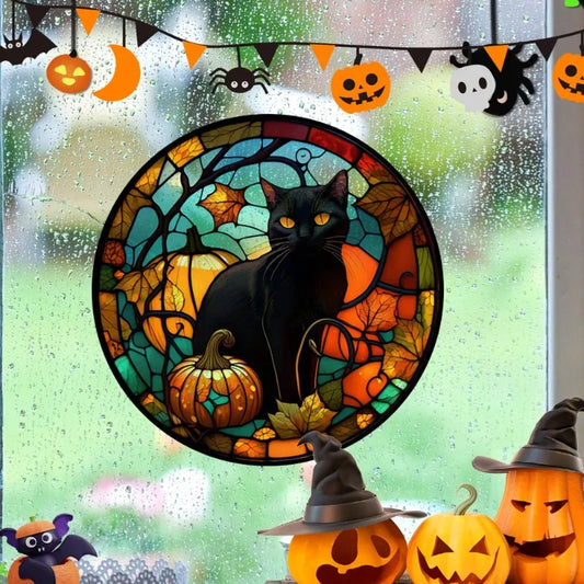 Halloween PVC Static Window Decals – Castle & Cat Clings Halloween Window Clings Peaceful Pleasures Health and Wellness