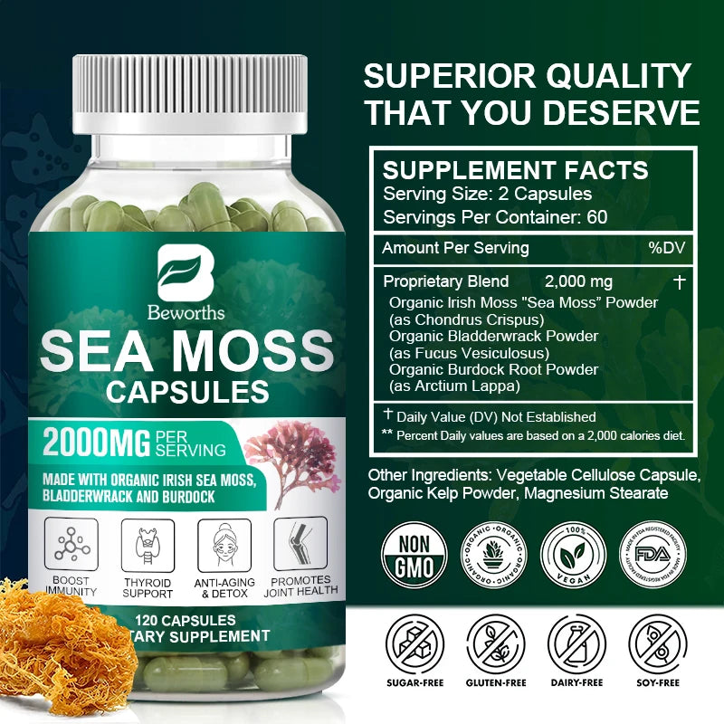 Organic Sea Moss Capsules – Immunity, Thyroid & Gut Health Herbal Supplement Peaceful Pleasures Health and Wellness