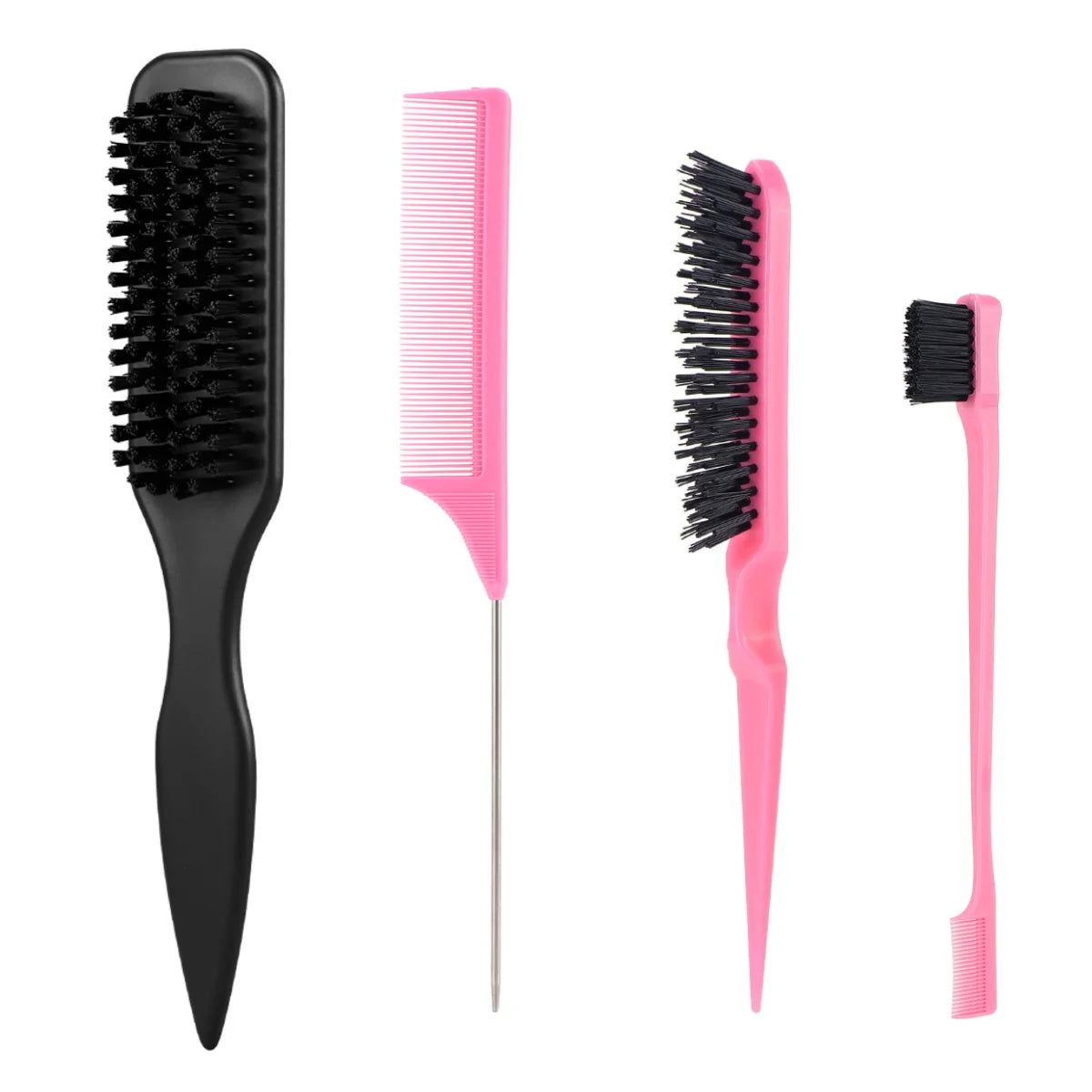 Nylon Bristle Edge Hair Brush Set,Slick Back Smoothing Brush For Baby Hair Flyaway Ponytail Bun Teasing Backcombing Styling Tool Peaceful Pleasures Health and Wellness D pink