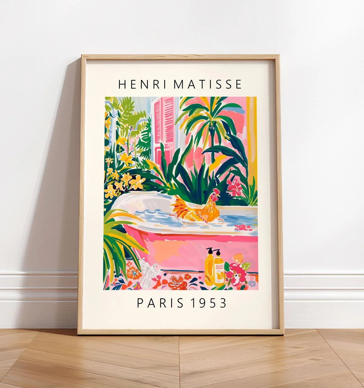 Black cat on toilet, Bathroom wall art, Matisse poster, Funny bathroom decor, Pink tropical decor Peaceful Pleasures Health and Wellness WS5262-8 50x70cm Unframed