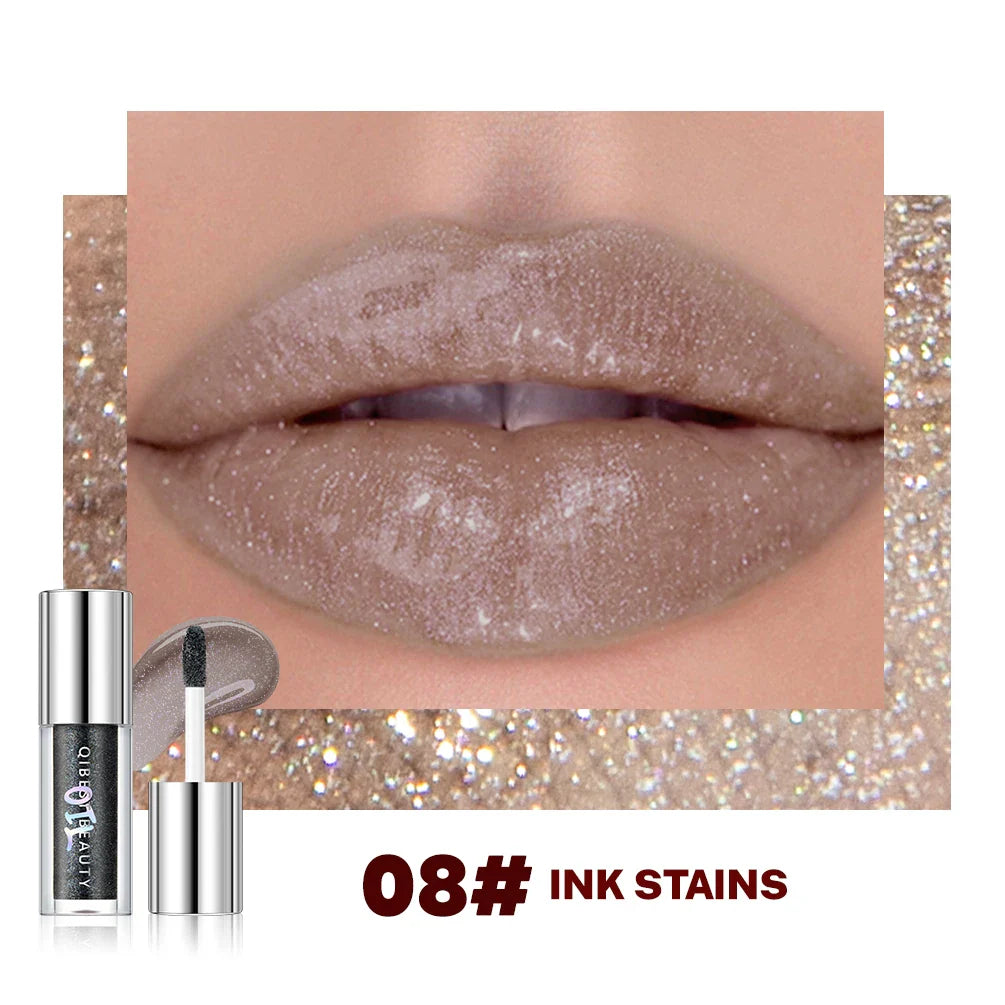 QIBEST Diamond Glitter Lip Gloss – Shimmer Mirror Lip Glaze