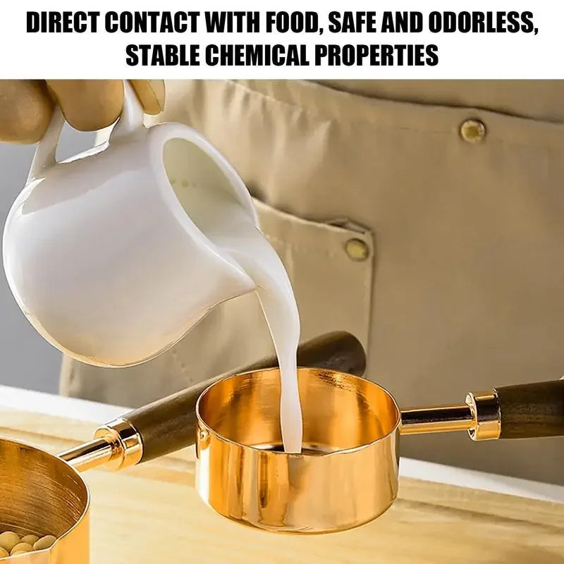 4-Piece Stainless Steel Measuring Cup Set with Walnut Wooden Handles | Gold, Rose Gold & Silver