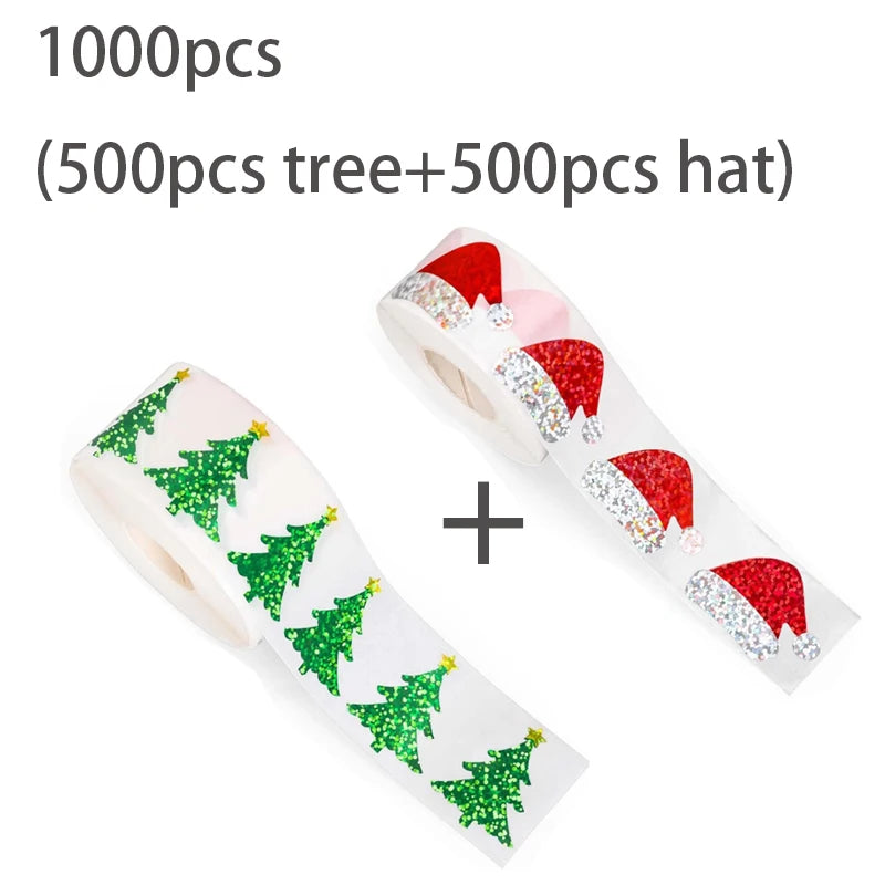 Santa Hat Stickers Roll Self-adhesive Laser Glitter Christmas