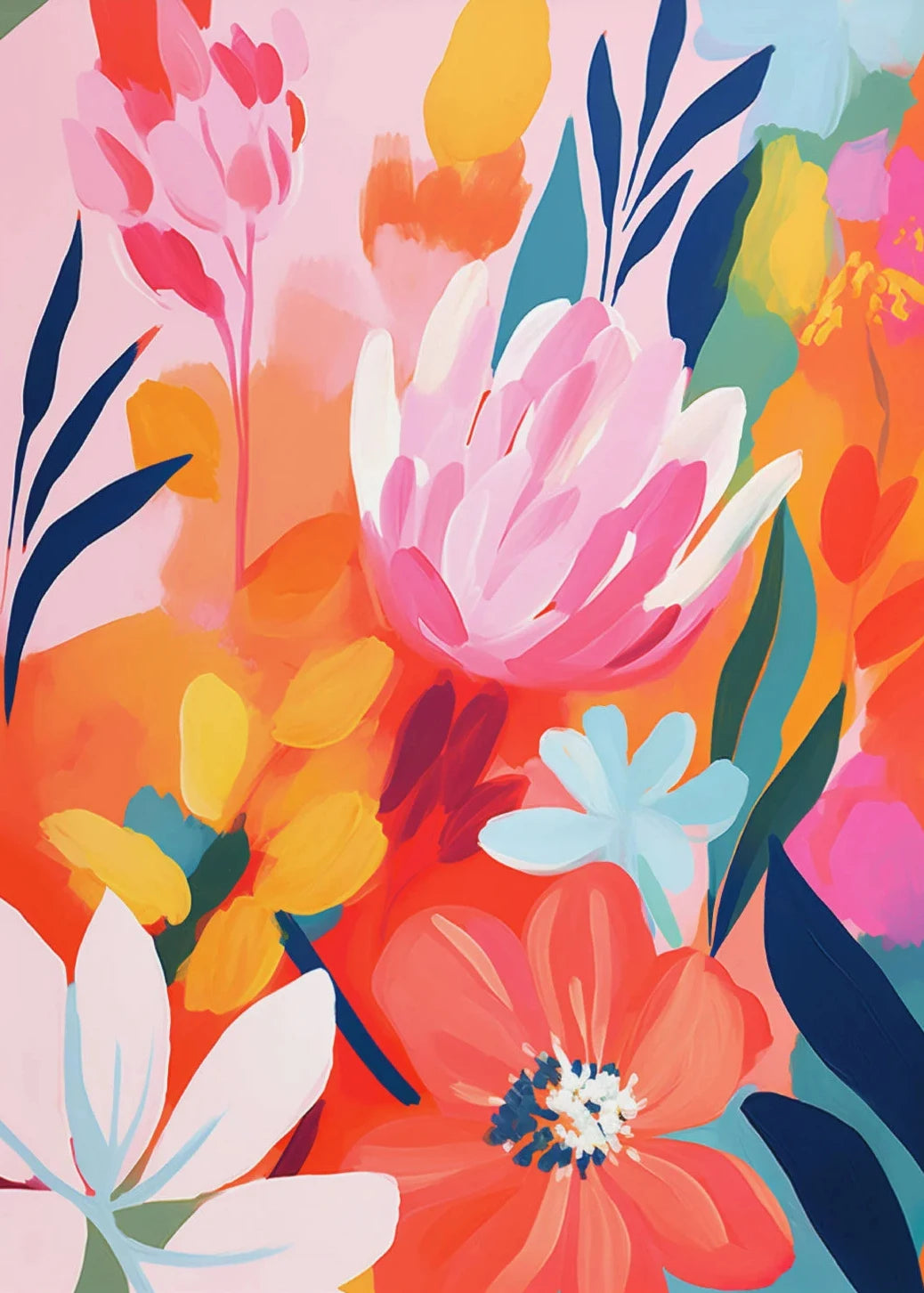 Gouache Wildflower Botanical Canvas Wall Art | Spring Floral Print