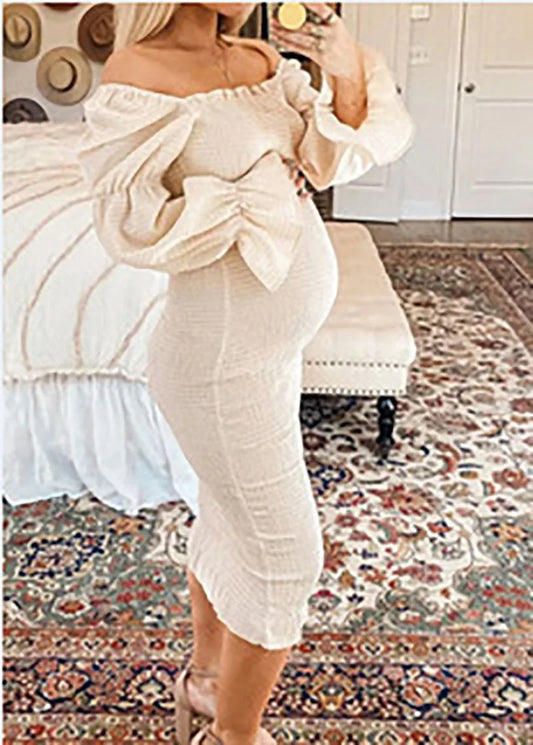 Maternity Photoshoot Daily Wear Elasticity Women Summer Off Shoulder Cotton Vintage Elegant A Line Long Dresses Peaceful Pleasures Health and Wellness