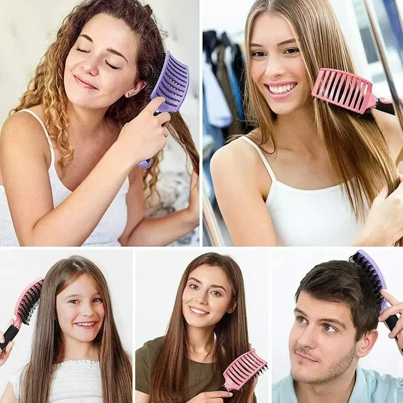 Women's Boar Bristle Hair Brush Scalp Massage Comb Wet Curly Detangle Nylon Hairdressing Styling Tool for Salon Hair Brush Peaceful Pleasures Health and Wellness