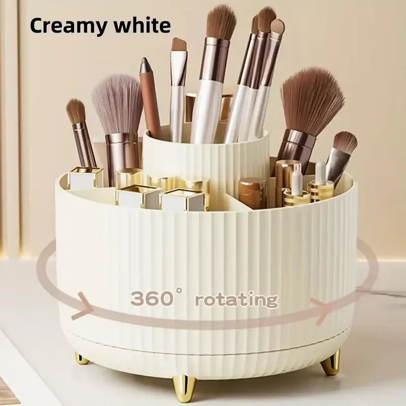 360° Rotating Makeup Organizer – 5-Slot Brush & Cosmetic Holder