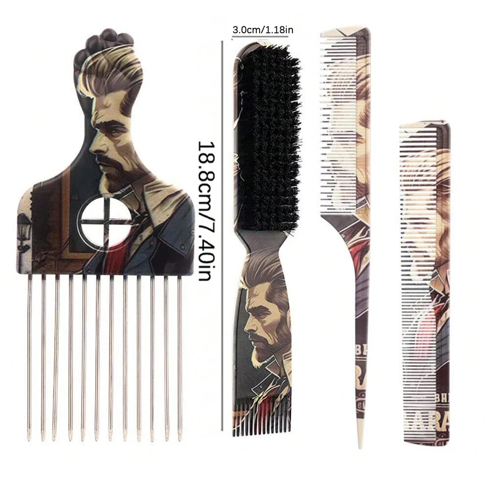3-Piece Retro Men's Hair Styling Set – Pomade Brush & Pin Comb