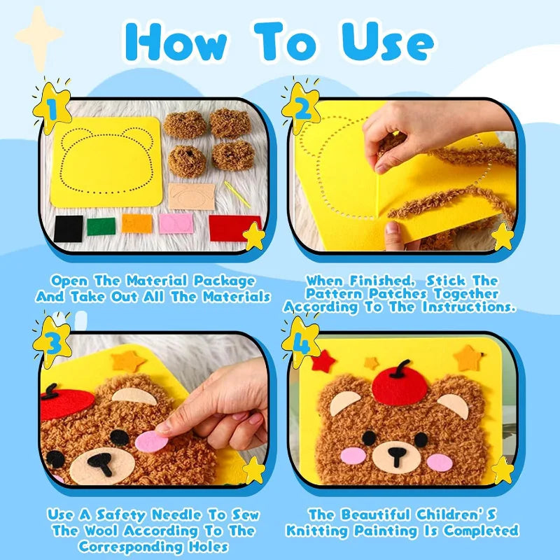 DIY Cartoon Animal Embroidery Doll Kits Fun Non-woven Fabric