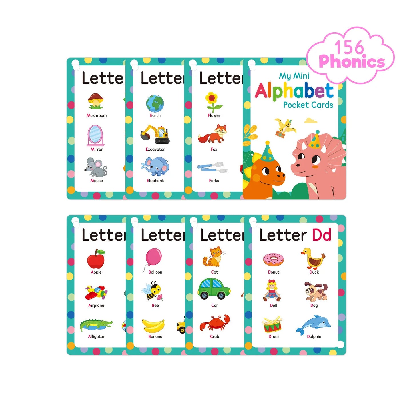 ABC Phonics Flash Cards Kids 26 Alphabet Pocket English Words