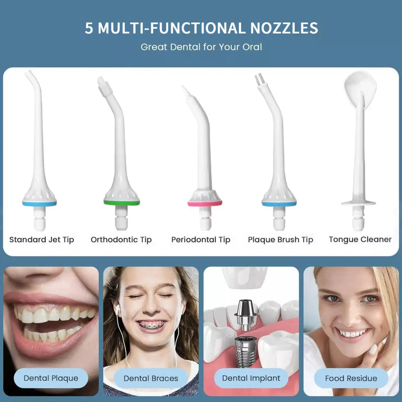 Portable Water Flosser – IPX7, 6 Modes & 5 Nozzle Heads