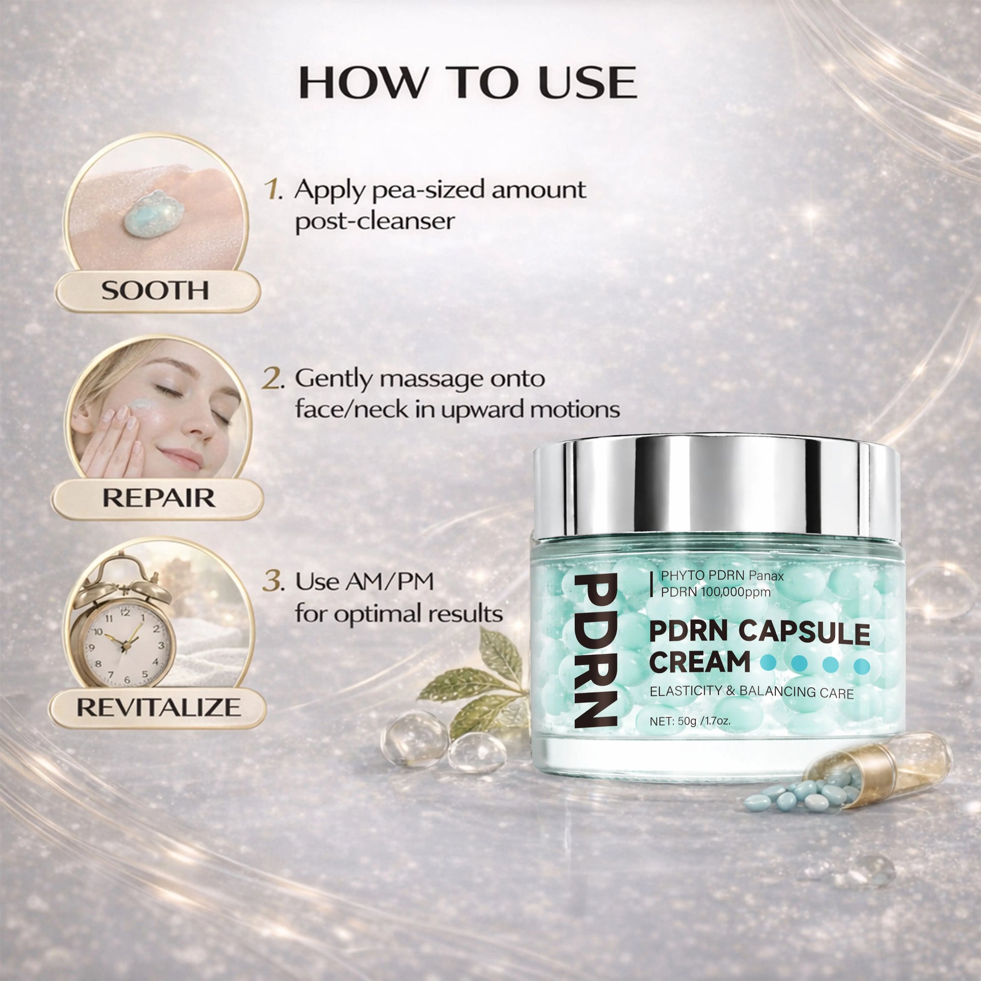 PDRN Capsule Cream 100, Hydrating Face Moisturizer with 100,000ppm PDRN, Hyaluronic Acid, 9 Peptides, Firming & Nourishing Cream Peaceful Pleasures Health and Wellness