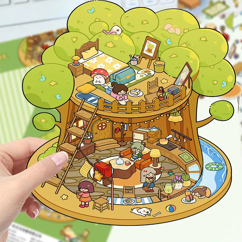 Bview Art 3D House Stickers Cartoon Scene DIY Scrapbook Journal