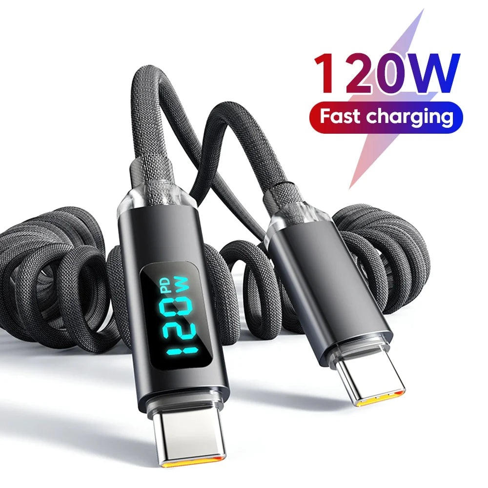 120W Retractable USB-C Car Charging Cable | Digital Display