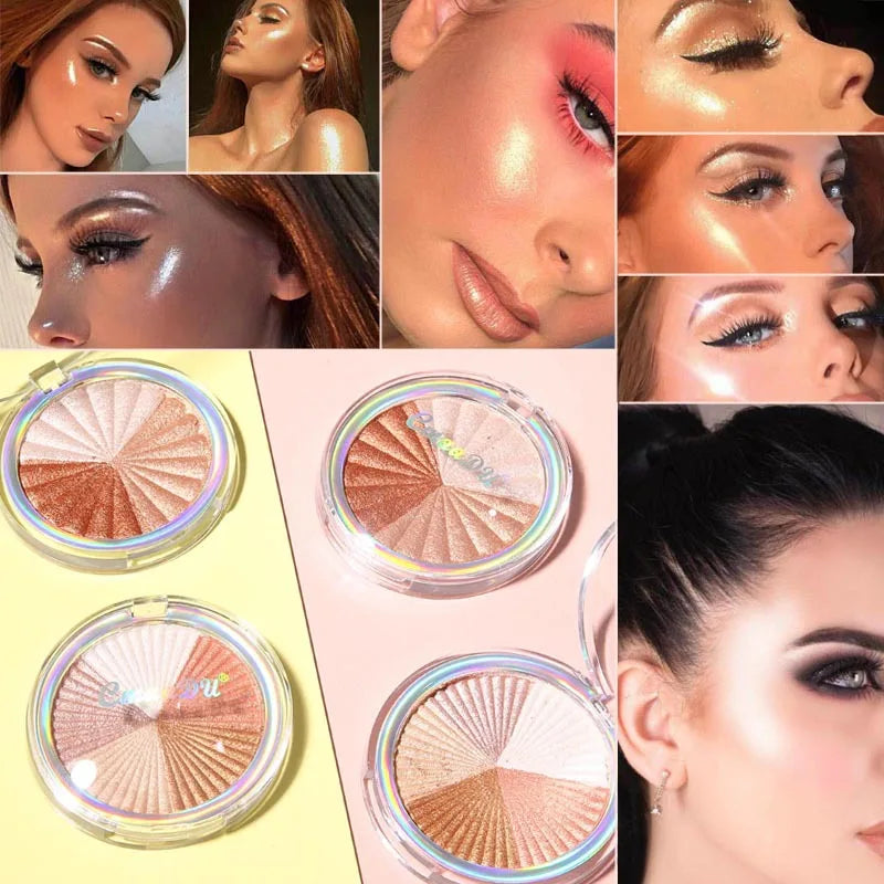 5-in-1 Highlighter Powder Palette - Long-Lasting, Easy-to-Apply, Shimmery Effect for Contouring and Brightening All Skin Tones w Peaceful Pleasures Health and Wellness