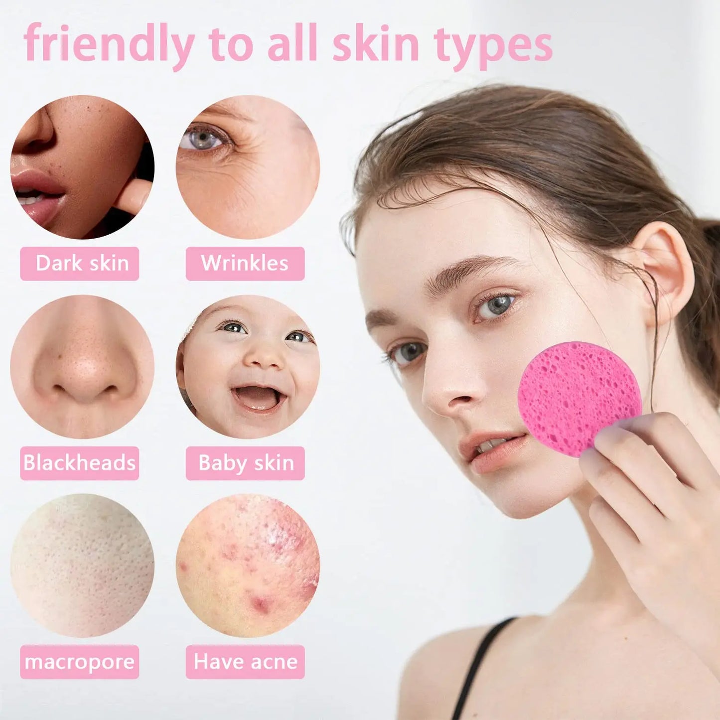 Compressed, 100% Natural Cellulose Face Sponges. Multi-use for cleansing, exfoliating & makeup removal. Expands with water. Peaceful Pleasures Health and Wellness