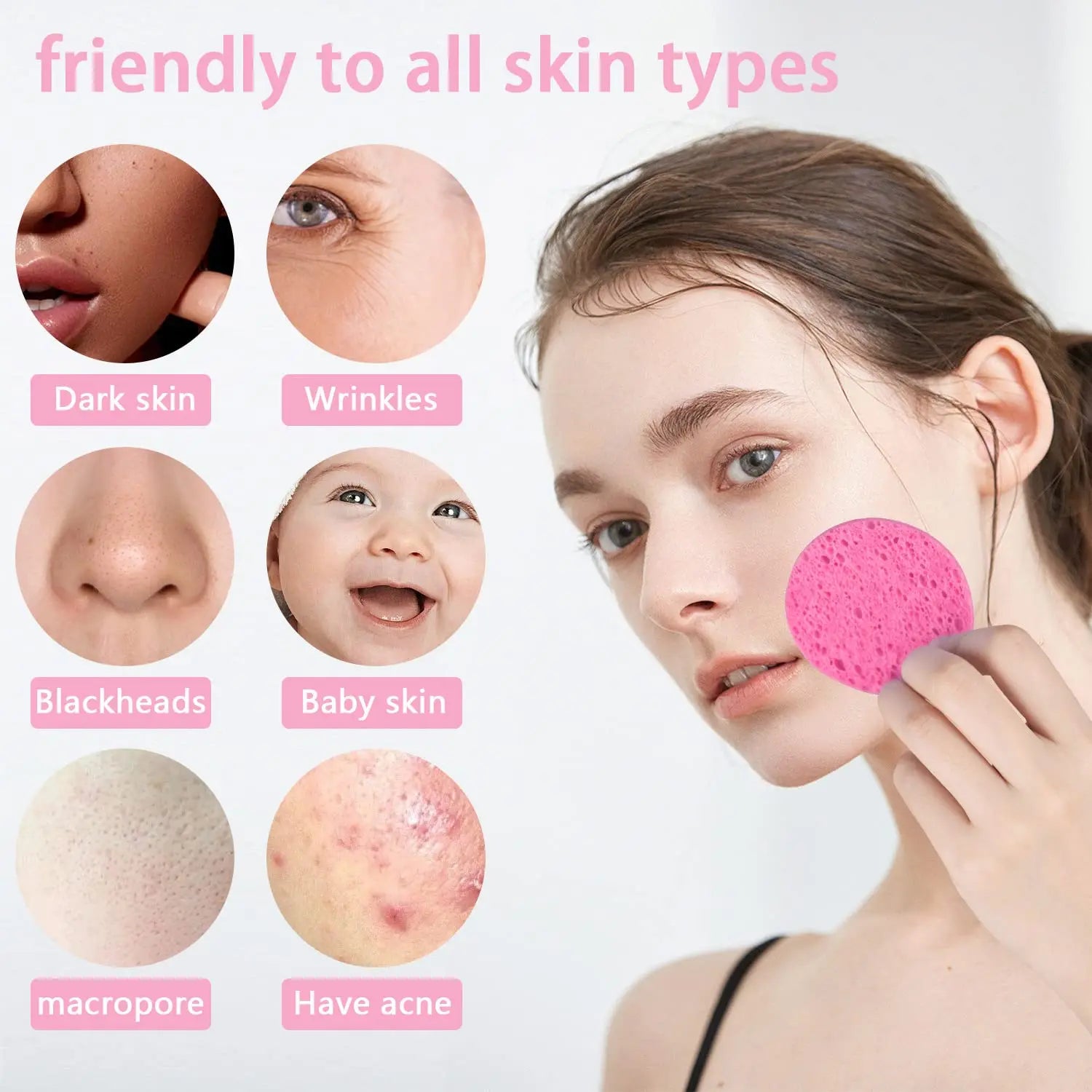 Compressed, 100% Natural Cellulose Face Sponges. Multi-use for cleansing, exfoliating & makeup removal. Expands with water. Peaceful Pleasures Health and Wellness