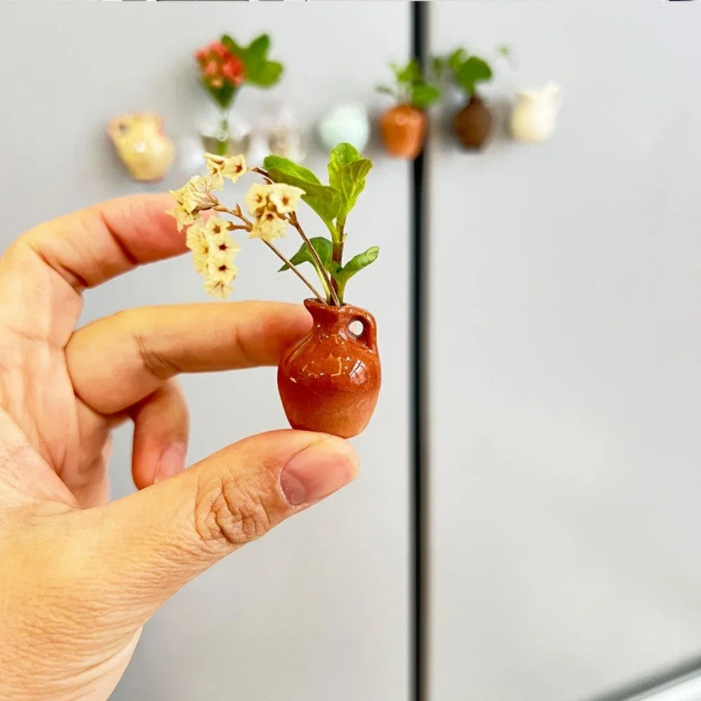 3D Mini Ceramic Vase Fridge Magnets | Cute Kitchen Decor