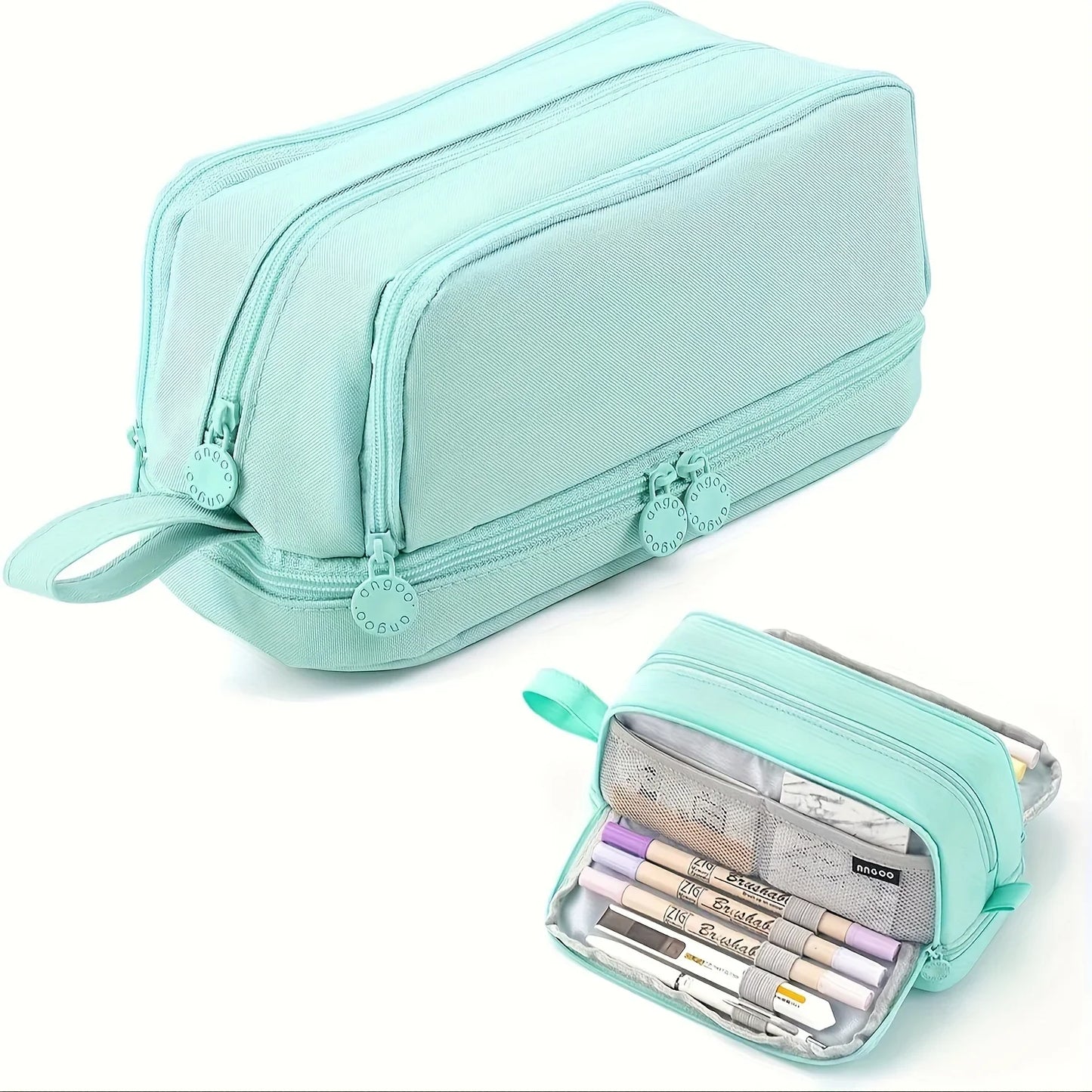 Large capacity stationery case, durable oxford cloth pencil case, portable organizer for school, office and university supplies Peaceful Pleasures Health and Wellness Green